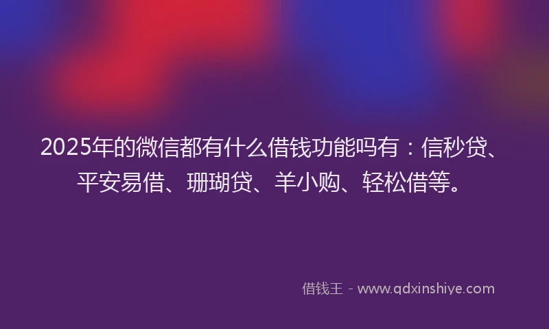 2025年的微信都有什么借钱功能吗有：信秒贷、平安易借、珊瑚贷、羊小购、轻松借等。