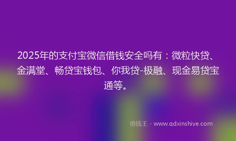 2025年的支付宝微信借钱安全吗有：微粒快贷、金满堂、畅贷宝钱包、你我贷-极融、现金易贷宝通等。
