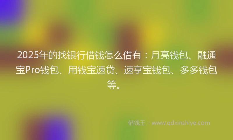 2025年的找银行借钱怎么借有：月亮钱包、融通宝Pro钱包、用钱宝速贷、速享宝钱包、多多钱包等。