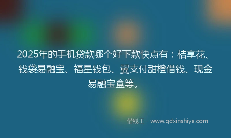 2025年的手机贷款哪个好下款快点有：桔享花、钱袋易融宝、福星钱包、翼支付甜橙借钱、现金易融宝盒等。