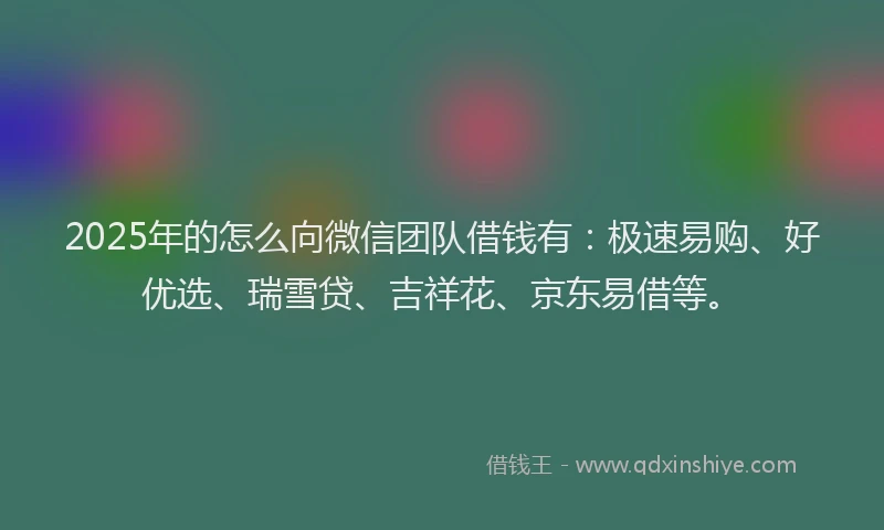 2025年的怎么向微信团队借钱有：极速易购、好优选、瑞雪贷、吉祥花、京东易借等。
