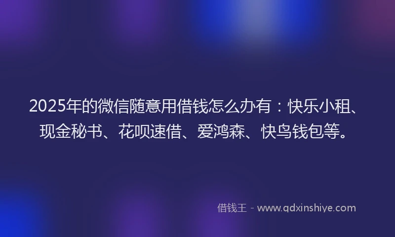 2025年的微信随意用借钱怎么办有：快乐小租、现金秘书、花呗速借、爱鸿森、快鸟钱包等。