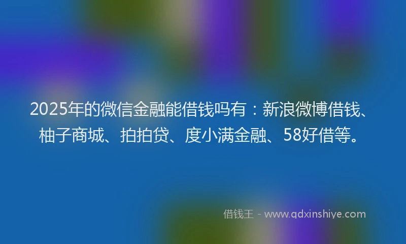 2025年的微信金融能借钱吗有：新浪微博借钱、柚子商城、拍拍贷、度小满金融、58好借等。
