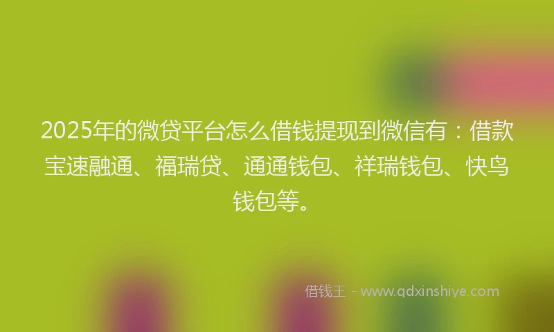 2025年的微贷平台怎么借钱提现到微信有：借款宝速融通、福瑞贷、通通钱包、祥瑞钱包、快鸟钱包等。