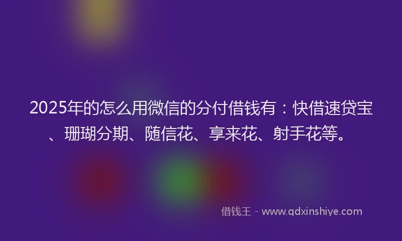 2025年的怎么用微信的分付借钱有：快借速贷宝、珊瑚分期、随信花、享来花、射手花等。
