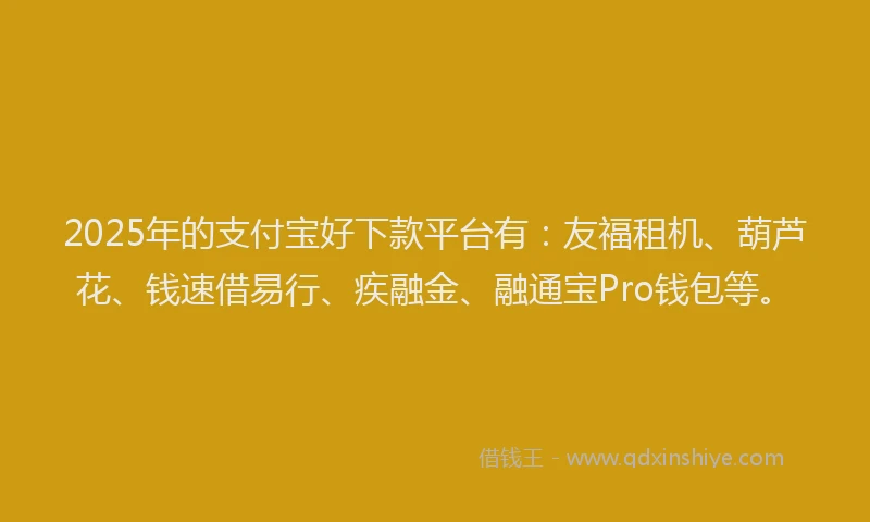 2025年的支付宝好下款平台有：友福租机、葫芦花、钱速借易行、疾融金、融通宝Pro钱包等。