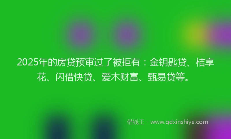 2025年的房贷预审过了被拒有：金钥匙贷、桔享花、闪借快贷、爱木财富、甄易贷等。
