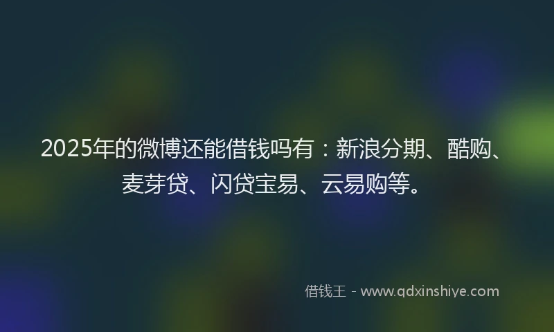 2025年的微博还能借钱吗有：新浪分期、酷购、麦芽贷、闪贷宝易、云易购等。