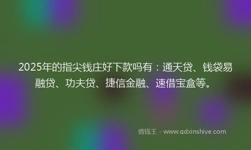 2025年的指尖钱庄好下款吗有：通天贷、钱袋易融贷、功夫贷、捷信金融、速借宝盒等。