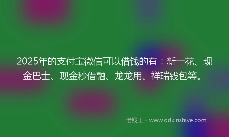 2025年的支付宝微信可以借钱的有：新一花、现金巴士、现金秒借融、龙龙用、祥瑞钱包等。