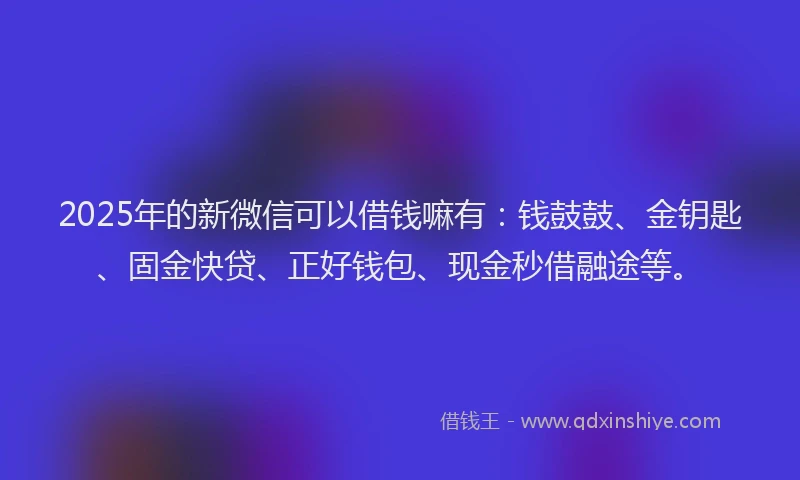 2025年的新微信可以借钱嘛有：钱鼓鼓、金钥匙、固金快贷、正好钱包、现金秒借融途等。
