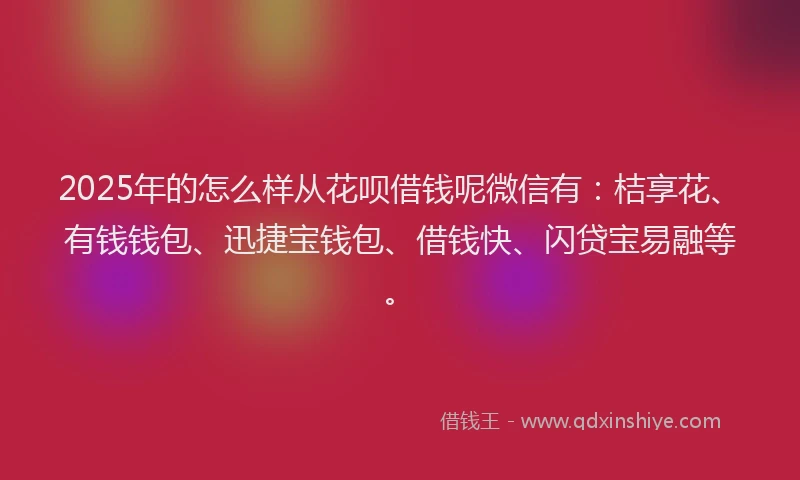 2025年的怎么样从花呗借钱呢微信有：桔享花、有钱钱包、迅捷宝钱包、借钱快、闪贷宝易融等。
