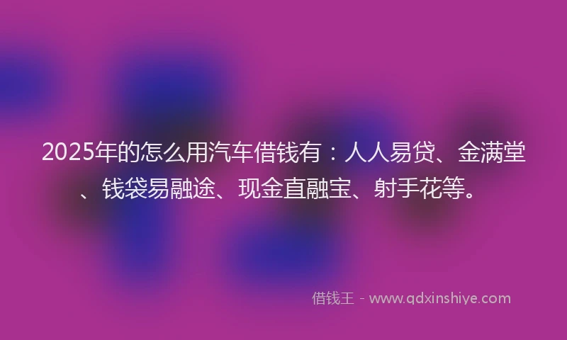 2025年的怎么用汽车借钱有：人人易贷、金满堂、钱袋易融途、现金直融宝、射手花等。