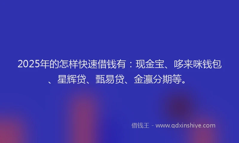2025年的怎样快速借钱有：现金宝、哆来咪钱包、星辉贷、甄易贷、金瀛分期等。