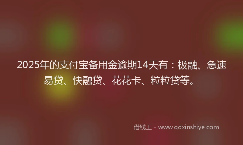 2025年的支付宝备用金逾期14天有：极融、急速易贷、快融贷、花花卡、粒粒贷等。