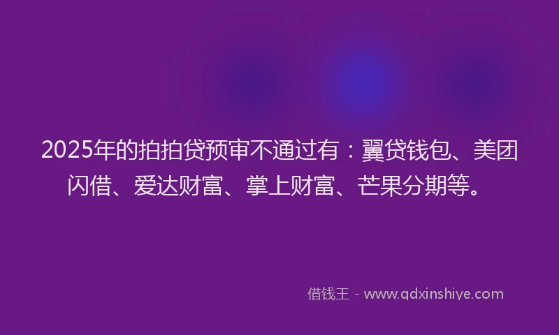 2025年的拍拍贷预审不通过有：翼贷钱包、美团闪借、爱达财富、掌上财富、芒果分期等。