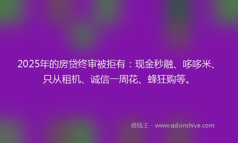 2025年的房贷终审被拒有：现金秒融、哆哆米、只从租机、诚信一周花、蜂狂购等。