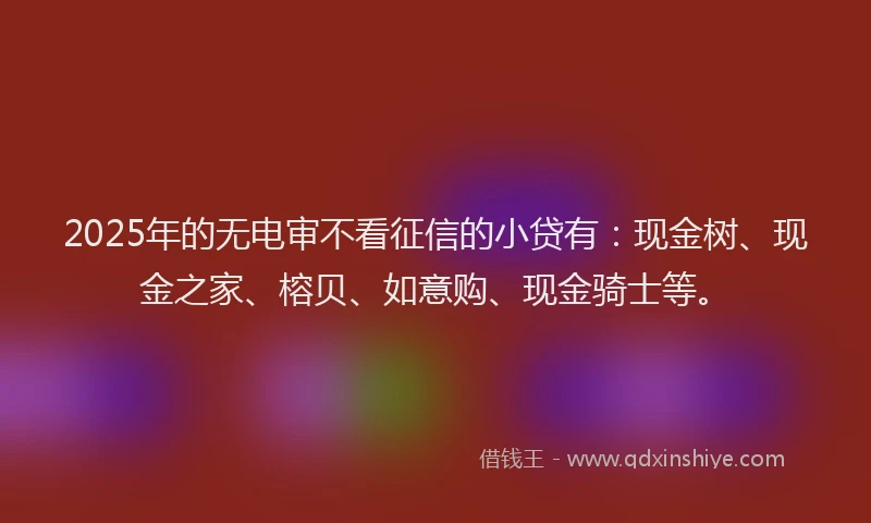 2025年的无电审不看征信的小贷有：现金树、现金之家、榕贝、如意购、现金骑士等。