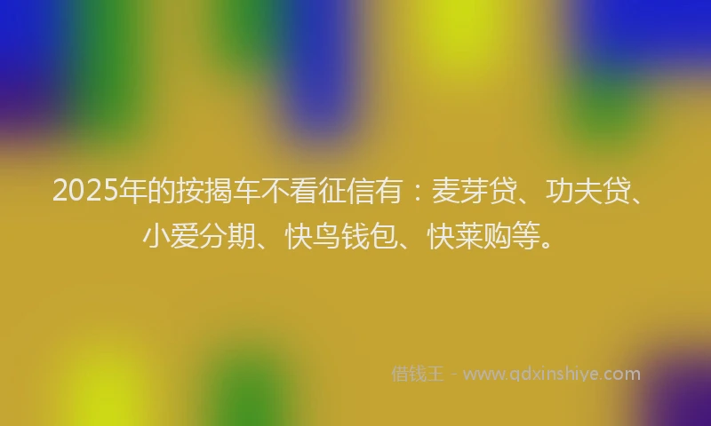 2025年的按揭车不看征信有：麦芽贷、功夫贷、小爱分期、快鸟钱包、快莱购等。