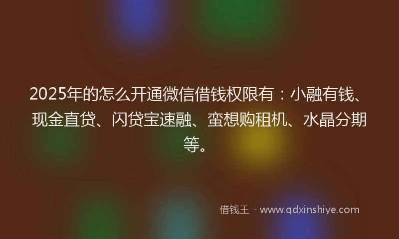 2025年的怎么开通微信借钱权限有：小融有钱、现金直贷、闪贷宝速融、蛮想购租机、水晶分期等。