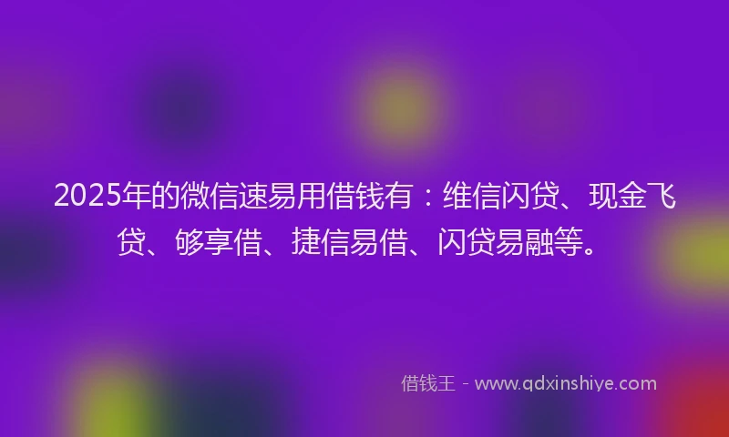 2025年的微信速易用借钱有：维信闪贷、现金飞贷、够享借、捷信易借、闪贷易融等。