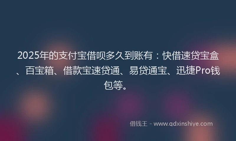 2025年的支付宝借呗多久到账有：快借速贷宝盒、百宝箱、借款宝速贷通、易贷通宝、迅捷Pro钱包等。