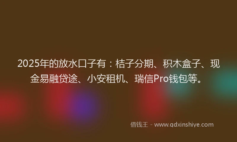 2025年的放水口子有：桔子分期、积木盒子、现金易融贷途、小安租机、瑞信Pro钱包等。