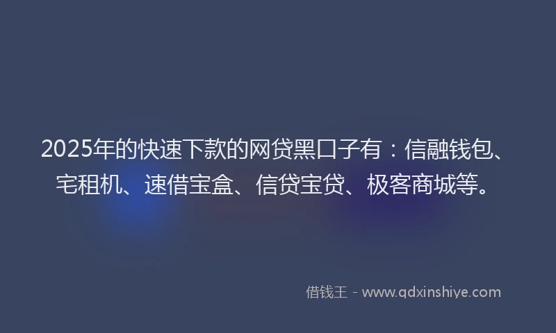 2025年的快速下款的网贷黑口子有：信融钱包、宅租机、速借宝盒、信贷宝贷、极客商城等。