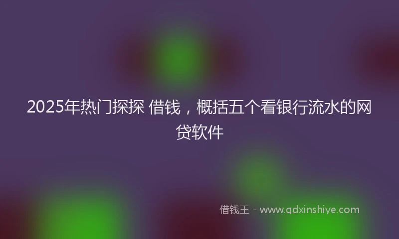 2025年热门探探 借钱，概括五个看银行流水的网贷软件