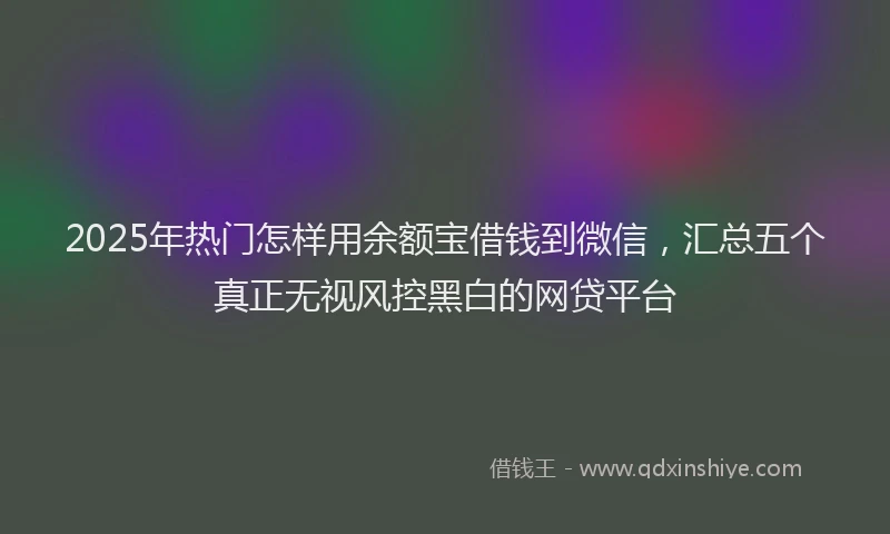 2025年热门怎样用余额宝借钱到微信，汇总五个真正无视风控黑白的网贷平台