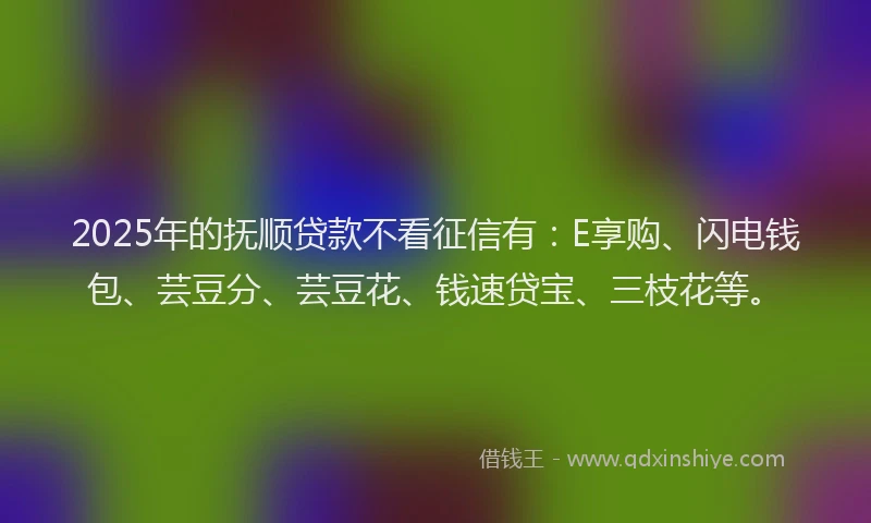 2025年的抚顺贷款不看征信有：E享购、闪电钱包、芸豆分、芸豆花、钱速贷宝、三枝花等。
