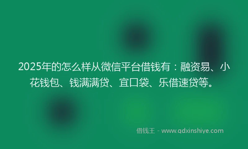 2025年的怎么样从微信平台借钱有：融资易、小花钱包、钱满满贷、宜口袋、乐借速贷等。