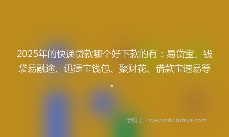 2025年的快递贷款哪个好下款的有：易贷宝、钱袋易融途、迅捷宝钱包、聚财花、借款宝速易等。