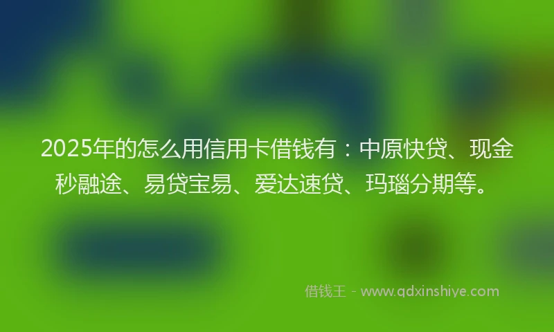 2025年的怎么用信用卡借钱有：中原快贷、现金秒融途、易贷宝易、爱达速贷、玛瑙分期等。