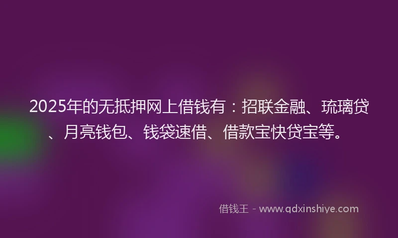 2025年的无抵押网上借钱有：招联金融、琉璃贷、月亮钱包、钱袋速借、借款宝快贷宝等。