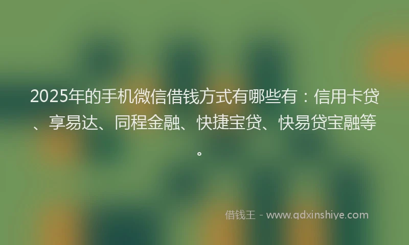 2025年的手机微信借钱方式有哪些有：信用卡贷、享易达、同程金融、快捷宝贷、快易贷宝融等。