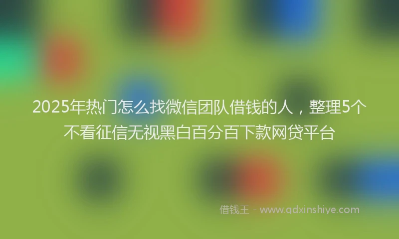 2025年热门怎么找微信团队借钱的人，整理5个不看征信无视黑白百分百下款网贷平台
