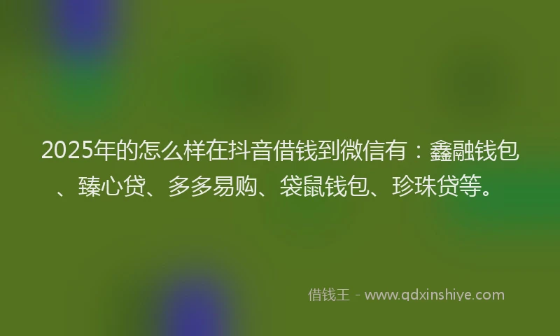 2025年的怎么样在抖音借钱到微信有：鑫融钱包、臻心贷、多多易购、袋鼠钱包、珍珠贷等。