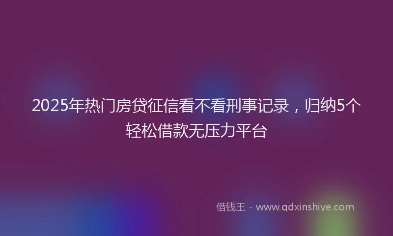 2025年热门房贷征信看不看刑事记录，归纳5个轻松借款无压力平台
