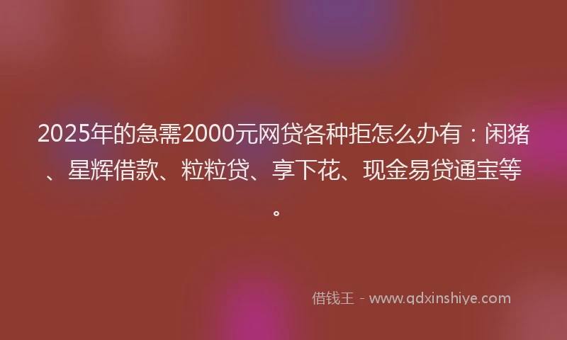 2025年的急需2000元网贷各种拒怎么办有：闲猪、星辉借款、粒粒贷、享下花、现金易贷通宝等。