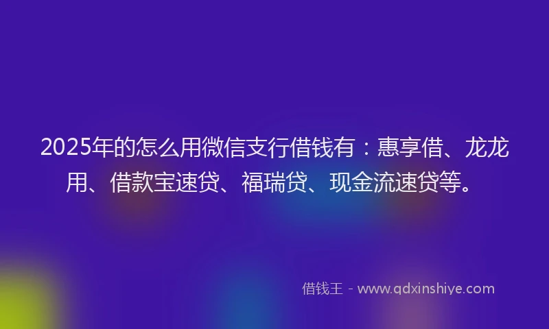 2025年的怎么用微信支行借钱有：惠享借、龙龙用、借款宝速贷、福瑞贷、现金流速贷等。
