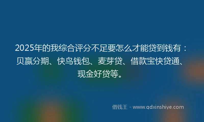 2025年的我综合评分不足要怎么才能贷到钱有：贝赢分期、快鸟钱包、麦芽贷、借款宝快贷通、现金好贷等。