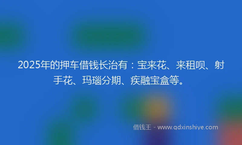 2025年的押车借钱长治有：宝来花、来租呗、射手花、玛瑙分期、疾融宝盒等。