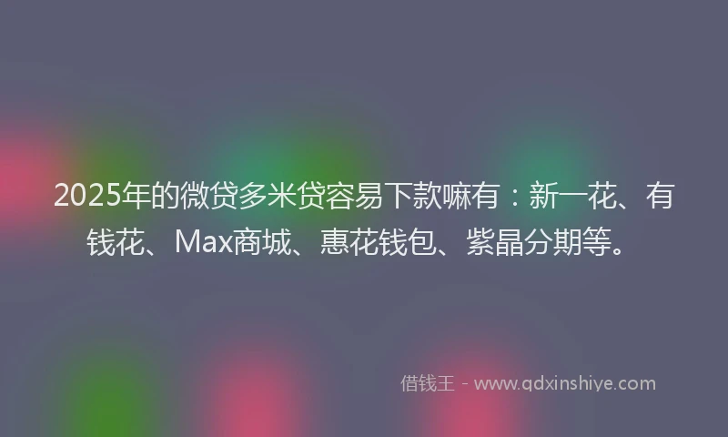 2025年的微贷多米贷容易下款嘛有：新一花、有钱花、Max商城、惠花钱包、紫晶分期等。