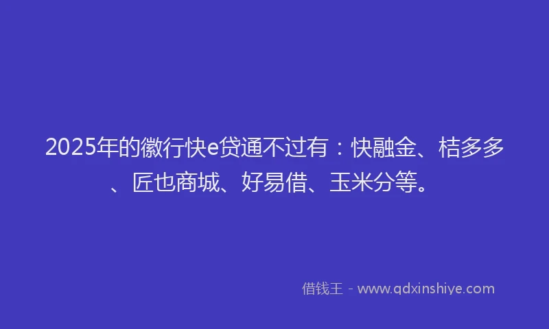 2025年的徽行快e贷通不过有：快融金、桔多多、匠也商城、好易借、玉米分等。