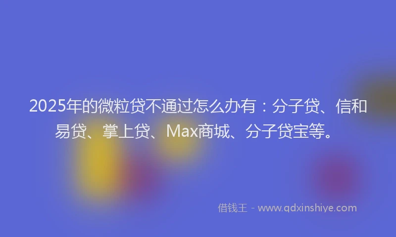 2025年的微粒贷不通过怎么办有：分子贷、信和易贷、掌上贷、Max商城、分子贷宝等。