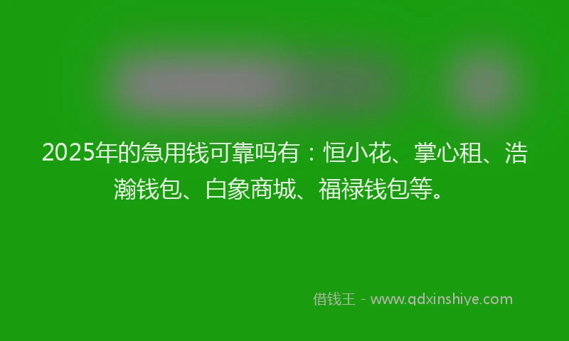 2025年的急用钱可靠吗有：恒小花、掌心租、浩瀚钱包、白象商城、福禄钱包等。