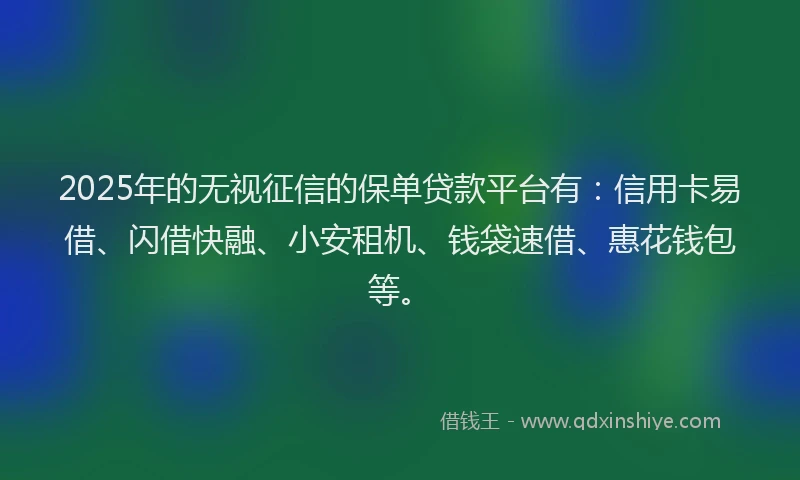 2025年的无视征信的保单贷款平台有：信用卡易借、闪借快融、小安租机、钱袋速借、惠花钱包等。