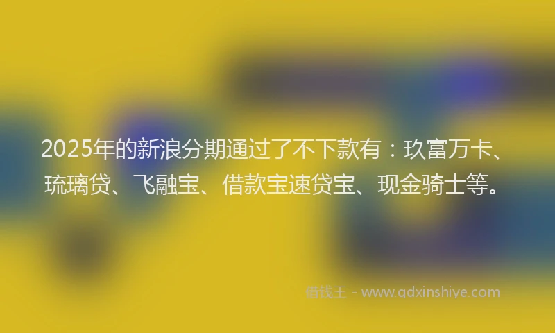 2025年的新浪分期通过了不下款有：玖富万卡、琉璃贷、飞融宝、借款宝速贷宝、现金骑士等。