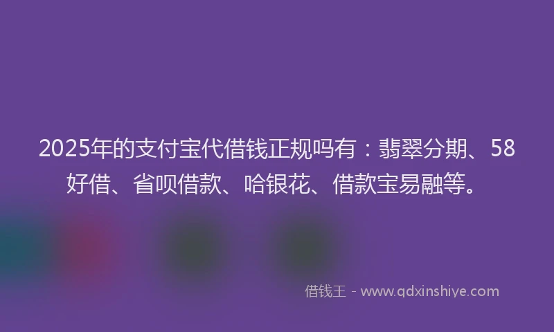 2025年的支付宝代借钱正规吗有：翡翠分期、58好借、省呗借款、哈银花、借款宝易融等。